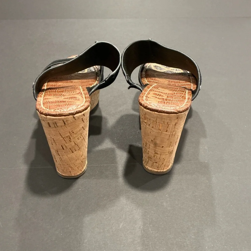 Sam Edelman Damara Black Suede Cork Wedge Sandals Women’s Size 9